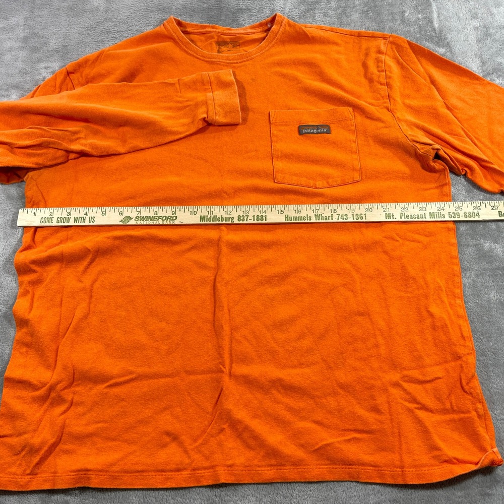 Patagonia Long Sleeve Pocket T-Shirt Mens XL Orange Organic Cotton Logo - Picture 3 of 8